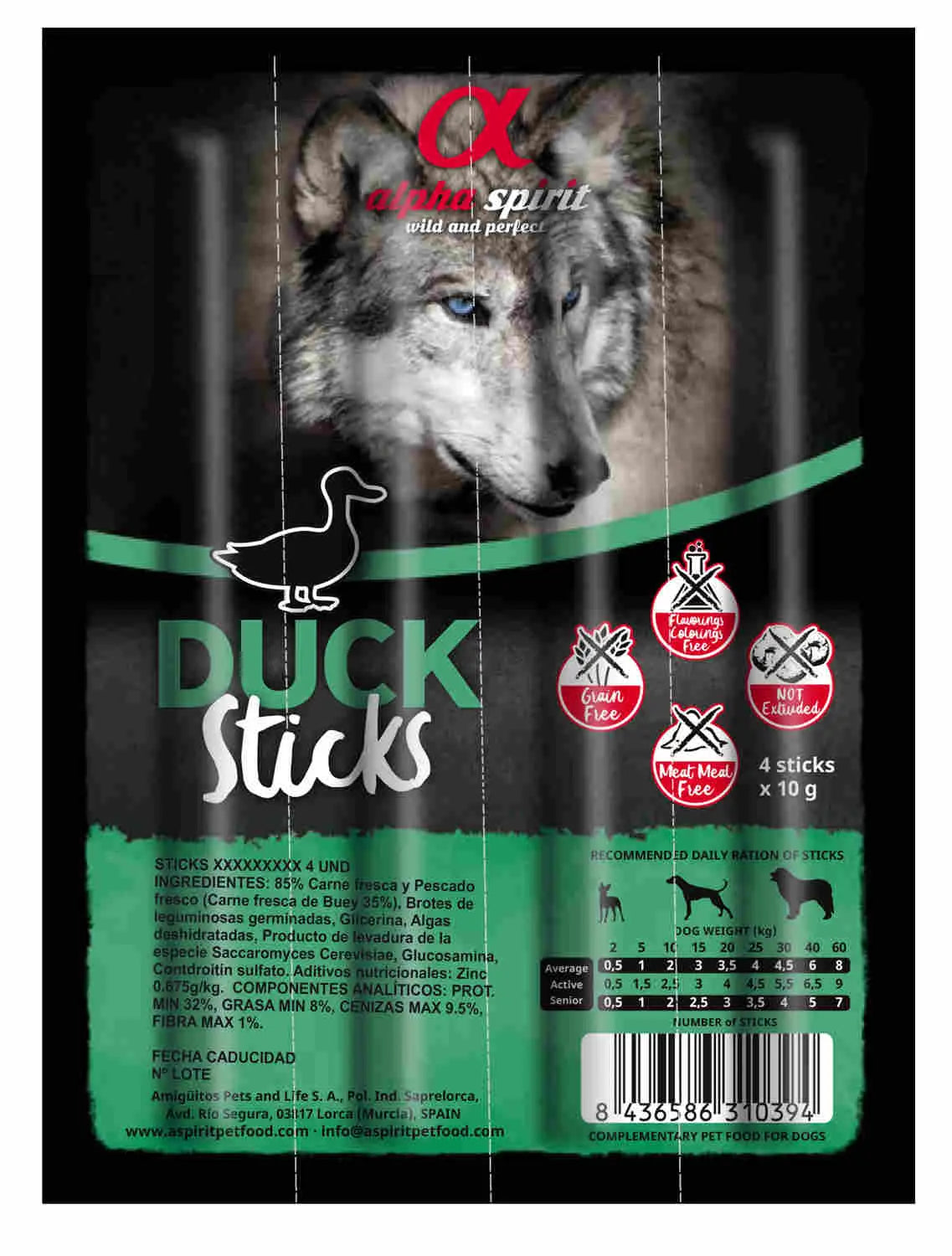 ALPHA SPIRIT CANINE SNACK PARA PERRO CON PATO