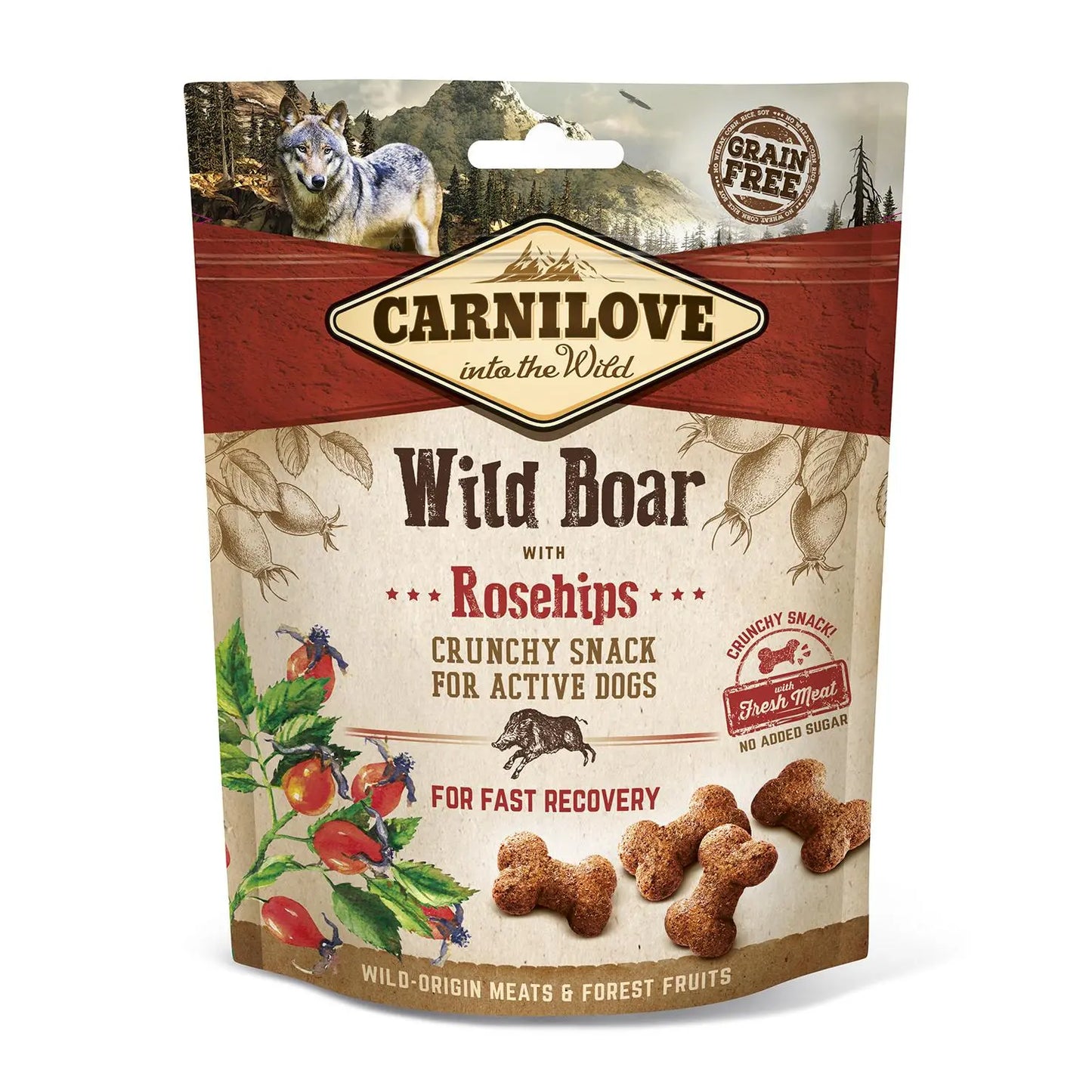 CARNILOVE CANINE CRUNCHY SNACK JABALI ROSA MOSQUETA