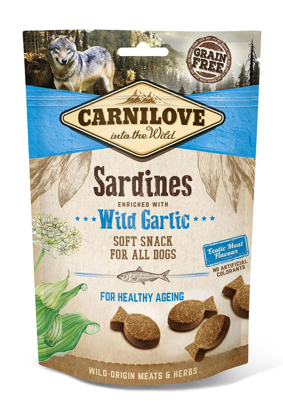 CARNILOVE CANINE SNACK SEMI HÚMEDO PARA PERRO SARDINAS AJO