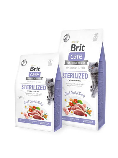 BRIT CARE COMIDA DE PATO Y PAVO FRESCO PARA CONTOL DE PESO PARA GATO ESTERILIZADO