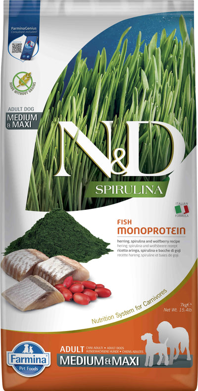 FARMINA N&D MINI PARA PERRO PIENSO ARENQUE SPIRULINA MEDIUM MAXI