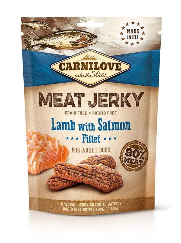 CARNILOVE JERKY CORDERO Y SALMON SNACK PARA PERRO