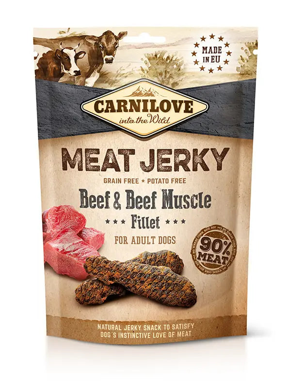 CARNILOVE JERKY TERNERA Y RES FILETES PARA PERRO